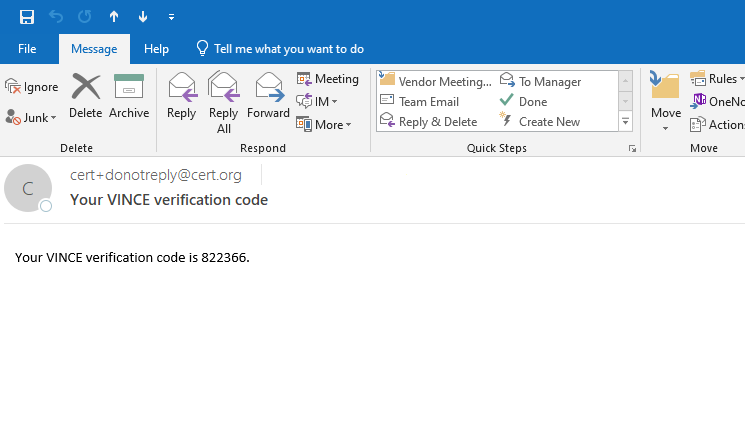 Email containing confirmation code